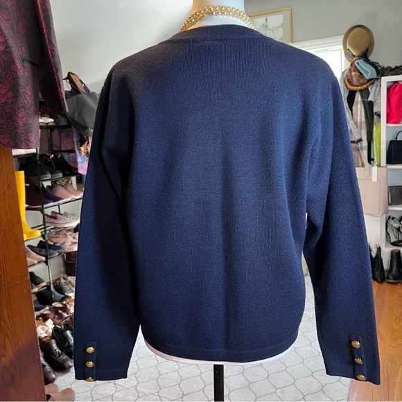 TALBOTS Luxe Navy 100% Merino Wool Cardigan w/ Gold Crest Buttons - Size M - Picture 8 of 10